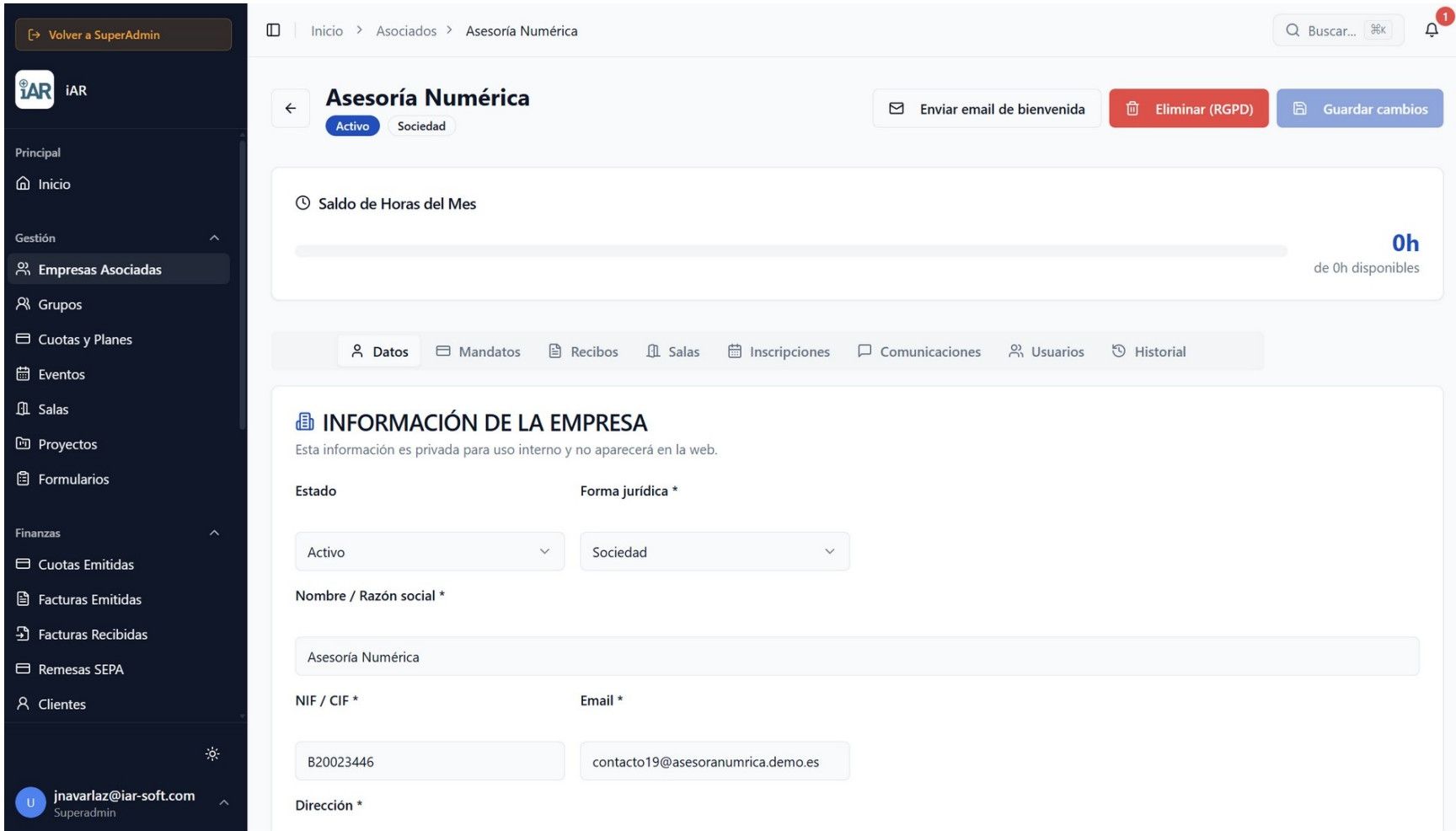 Ficha de empresa asociada